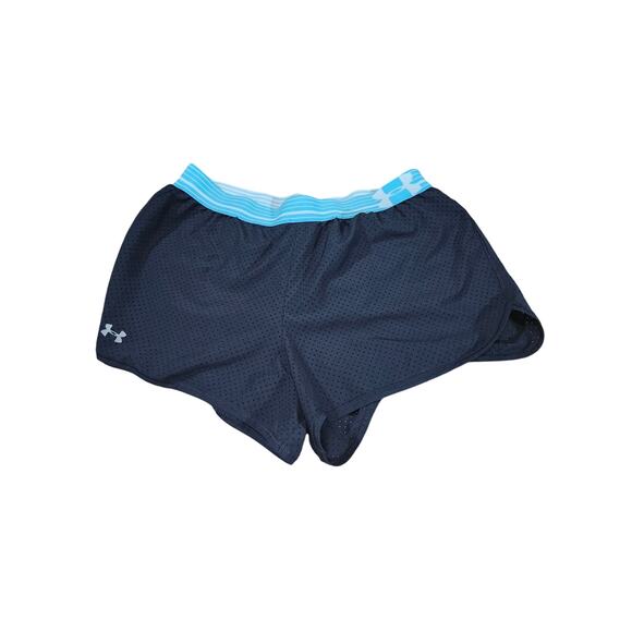 Under Armour Heat Gear Fitted Black Blue Athletic Gym Shorts M Elastic Waist - Picture 1 of 8